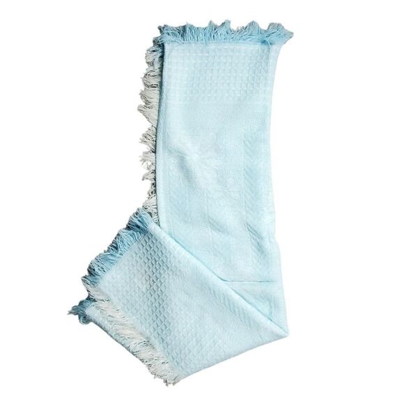 Vintage Blanket Waffle Weave Blue Fringe Baby Japan 100% Acrylic Specialty Kids - Picture 8 of 8